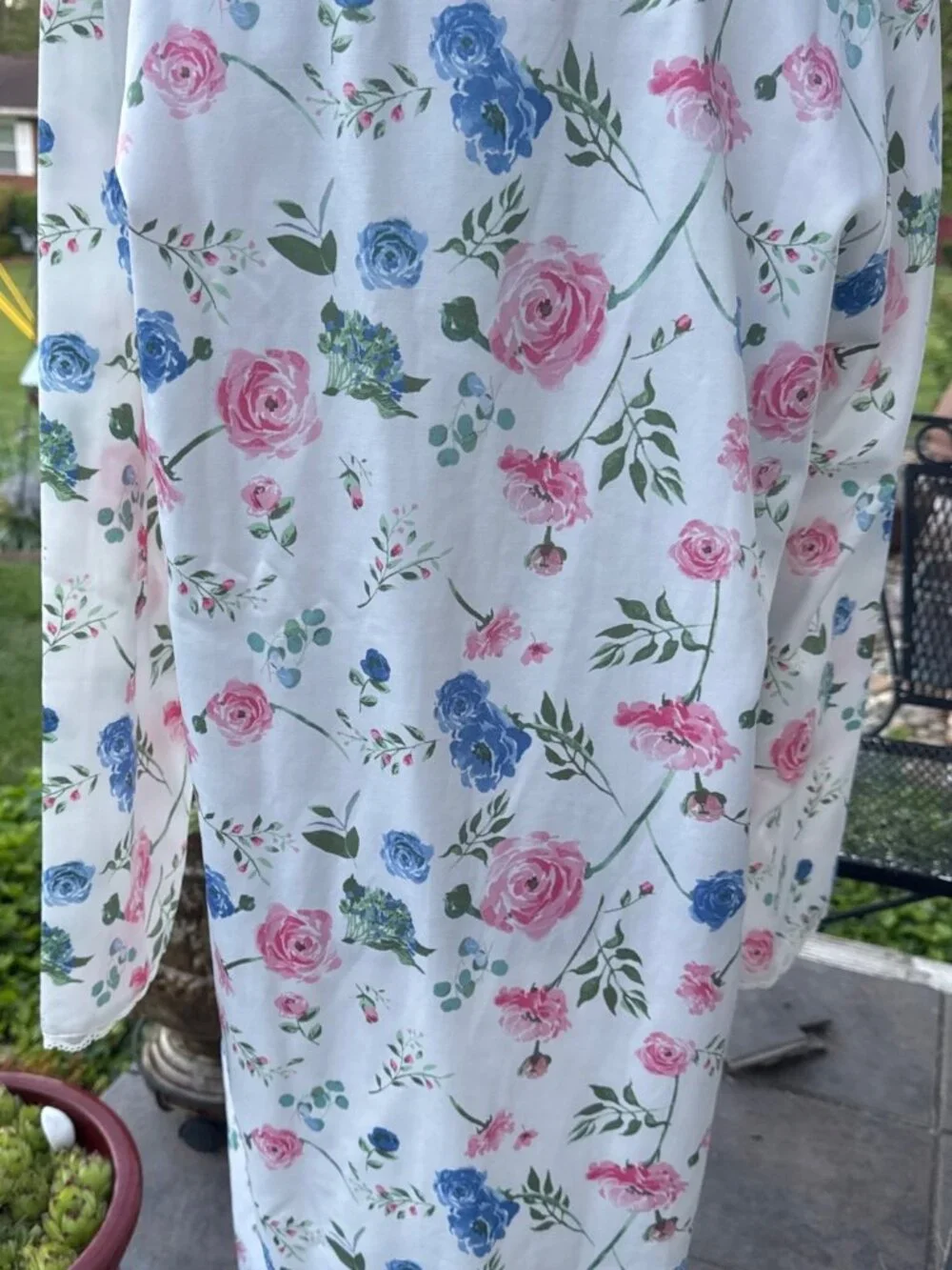 Vintage Floral Nightgown Lace Trim Long Sleeve The Tog Shop Womens M